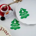 Christmas tree shaped hanging tags, green cards with white holiday blessings for decoration. - Green Christmas Tree