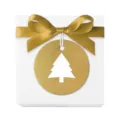 Caja de regalo blanca con cinta dorada lujosa y etiqueta de arbol de navidad festiva. - Árbol Blanco / Pack de 100