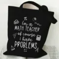 Black canvas tote bag with funny math teacher design, large capacity casual shoulder handbag. - Style 14