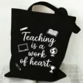 Canvas tote bag detail showing teacher theme print, spacious daily use shopping bag. - Style 13