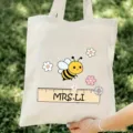 Bolsas tote de lona para maestra linda abeja nombre personalizado gran capacidad bolso casual - Estilo 10 / 35*40cm