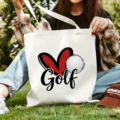 Lässige Canvas Tragetasche mit süßem Golf Herz Motiv, ideal für Alltag Pendeln und Schule. - Glitzer Golf-Druck / 35x40cm
