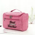Pink teacher cosmetic bag portable travel makeup storage pouch with book print gift for women - Style 20