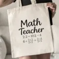 Detailansicht der Leinen-Tragetasche mit Mathelehrer-Druck, große Kapazität Tasche. - Mathematiklehrer Formel Stil (14) / 35x40cm