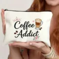 Modische Kosmetiktasche aus Leinen mit Kaffeemotiv für den täglichen Reisebedarf und Geschenke - Coffee Lover Stil