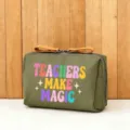 Koreanische minimalistische olivgrüne Kosmetiktasche mit Lehrer Motiv für den täglichen Gebrauch. - Stil 20 (TEACHERS MAKE MAGIC)
