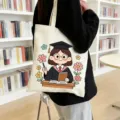 Detailed view of the cute cartoon printed canvas tote bag, perfect for daily study use. - Style 9