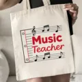 Musiklehrer Canvas Tragetasche mit grosser Kapazitaet laessige Handtasche Schule Alltag - Musiklehrer Notensystem Stil (13) / 35x40cm