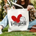 Segeltuch Tragetasche mit einem niedlichen Volleyball Herz Grafikdesign für den Alltag - Rotes Herz Volleyball-Druck / 35x40cm