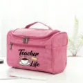 Pink Teacher Life cosmetic bag portable travel makeup organizer storage pouch with handle - Style 17