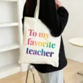 Teacher gift canvas tote bag large capacity minimalist shoulder bag student daily use detail - Style 7