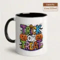 Halloween spooky ceramic coffee mug detailed view, black and white 11oz festive cup. - 350ml / Black