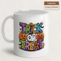 Halloween ceramic mug trick or treat pumpkin ghost design white coffee cup 11oz capacity - 350ml / White