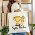 Grosse Segeltuch Tragetasche mit Lehrer Motiv, stilvolle und praktische Schultertasche. - Super Lehrer Druckstil (12) / Gebrochenes Weiß / 35*40cm