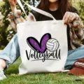 Minimalistische bedruckte Segeltuchtasche, stilvolle Schulterhandtasche fuer den taeglichen Gebrauch. - Volleyball-Druck / 35x40cm