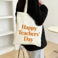 Canvas tote bag with Teacher's Day print, large capacity casual shoulder bag for students. - Style 5