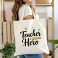 Lehrer Wertschätzung Canvas Tragetasche, große Kapazität minimalistische Schultertasche. - Lehrer-Held Druckstil (11) / Gebrochenes Weiß / 35*40cm