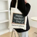 Teachers Day canvas tote bag, large capacity casual shoulder bag for daily students use. - Style 4