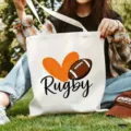Lässige Canvas Tragetasche mit Rugby Sportmotiv, ideal für den täglichen Weg zur Arbeit und Schule. - Rugby-Druck / 35x40cm