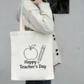 Canvas shopper tas voor lerarendag, grote capaciteit katoenen schoudertas voor dagelijks gebruik. - Appel Potlood Illustratiestijl (6) / 35*40cm