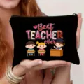 Schwarze Make-up-Tasche für Lehrer, Kosmetiktasche mit niedlichem Cartoon-Druck im Detail. - Stil 8