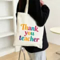 Canvas tote bag for teachers, large capacity shoulder bag, simple daily student gift. - Style 2
