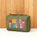 Gruene Kosmetiktasche mit Lehrer Textdruck, tragbare Make-up Aufbewahrungstasche. - Stil 13 (BEST TEACHER APPLE)