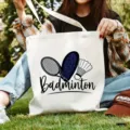 Minimalistische bedruckte Segeltuchtasche für den täglichen Weg, Freizeit und Studenten. - Badminton-Druck / 35x40cm