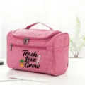 Pink travel cosmetic bag for teachers, cute design with handle and zipper pockets. - Style 12