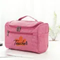 Pink toiletry cosmetic bag with teacher maple leaf print, portable travel organizer pouch. - Style 10