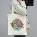 Canvas shoulder tote bag detail view, featuring colorful teacher graphic print and design. - Creative Stationery Print Style (1) / 35*40cm