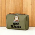 Detailansicht der grünen Kosmetiktasche mit Eulenmuster, tragbare Aufbewahrung für Make-up. - Stil 8 (WISE TEACHER)