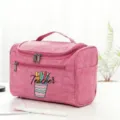 Pink teacher cosmetic bag portable travel makeup organizer pouch with cute pencil print detail - Style 2