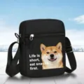 Petit sac bandoulière noir avec sangle réglable, sac casual à fermeture éclair pour tous les jours. - Style Shiba Inu