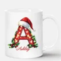 Weihnachts-Anfangsbuchstaben Keramik Kaffeetasse mit individuellem Namen und Festagsdesign. - 350ml / Weiß
