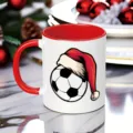 Festliche Weihnachtsfussball Keramik Kaffeetasse mit rotem Henkel als Geschenk Tasse - 350ml Einzelne Tasse / Rot