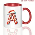 Christmas candy cane letter A ceramic coffee mug with red handle and interior festive gift. - 350ml / Letter A Style