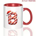Christmas candy cane letter mug detail showing glossy red ceramic finish and festive holiday design. - 350ml / Merry Christmas Letter Style B