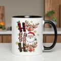 Christmas ceramic coffee mug featuring Santa Claus and cute reindeer holiday design - Style 14