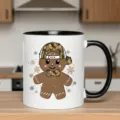 Tasse à café en céramique avec motif de bonhomme en pain d'épices pour les fêtes. - 350ml / Bord Noir