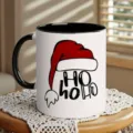 Weihnachtskaffeetasse mit süßem Weihnachtsmannhut, langlebige Keramiktasse für heiße Getränke. - 350ml / Schwarzer Rand