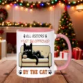 Witzige schwarze Katze Keramik Kaffeetasse mit rosa Henkel, perfektes süßes Geschenk für Tierfans. - Rosa Katzenstil