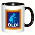 Tasse a cafe en ceramique drole avec design parodie oldi, cadeau parfait grand-pere. - 350ml / Bord Noir