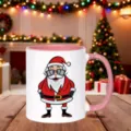 Christmas ceramic mug with pink handle and cute Santa Claus print for holiday seasonal gifts. - 350ml / Pink