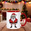 Christmas ceramic mug with funny Santa Claus graphic, festive red and white design detail - 350ml / Red