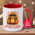 Tasse à café en céramique avec motif de loutre et anse rouge, cadeau de fête de Noël idéal. - 350ml / Rouge