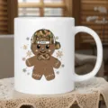 Tasse à café blanche en céramique avec superbe motif de bonhomme en pain d'épices pour Noël. - 350ml / Blanc