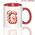 Christmas ceramic coffee mug with candy cane letter G design, red handle and white body. - 350ml / Letter G Style