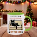 Witzige schwarze Katzen Keramik Kaffeetasse mit grünem Henkel, tolles Geschenk. - Grün Katze Stil
