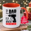 Dad repair ceramic coffee mug with funny tool graphic and Christmas gift tag for best dad ever. - 350ml / Orange
